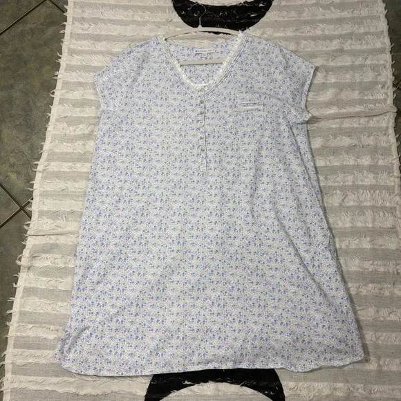 Eileen West lilac & blue tulip  Floral Cotton soft knit Nightgown Sz XL Lounge - Picture 7 of 9